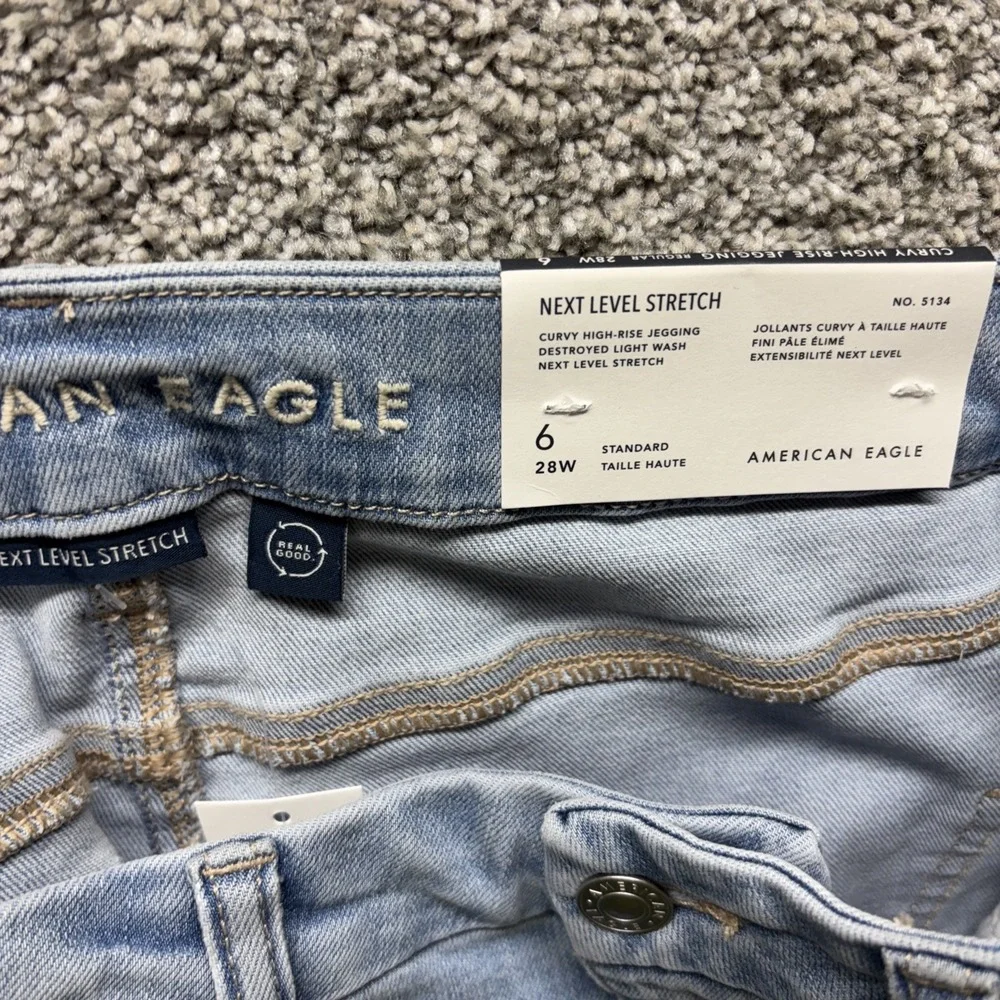 American Eagle Jeans Womens 6 29x29 Curvy High Rise Jegging Distressed Denim NWT